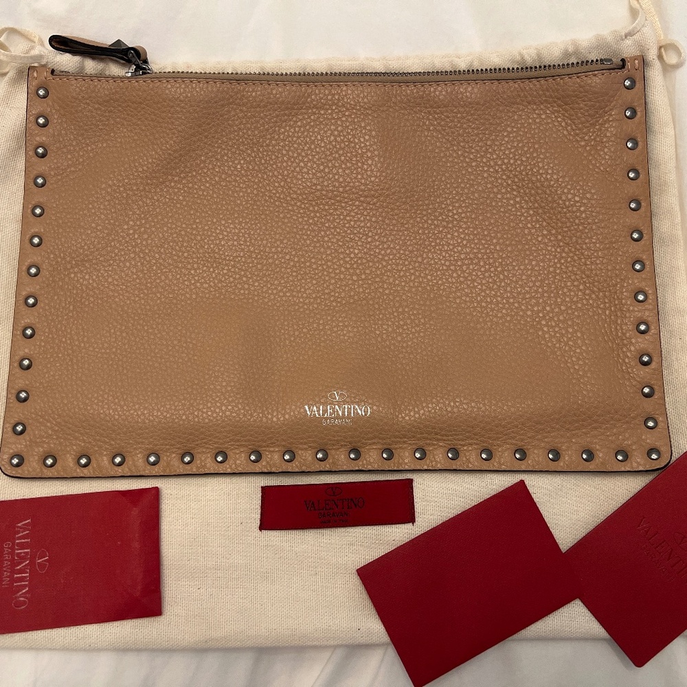 Valentino Taupe Leather Rockstud Clutch